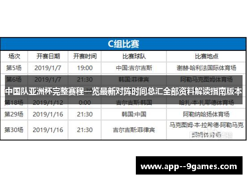 中国队亚洲杯完整赛程一览最新对阵时间总汇全部资料解读指南版本
